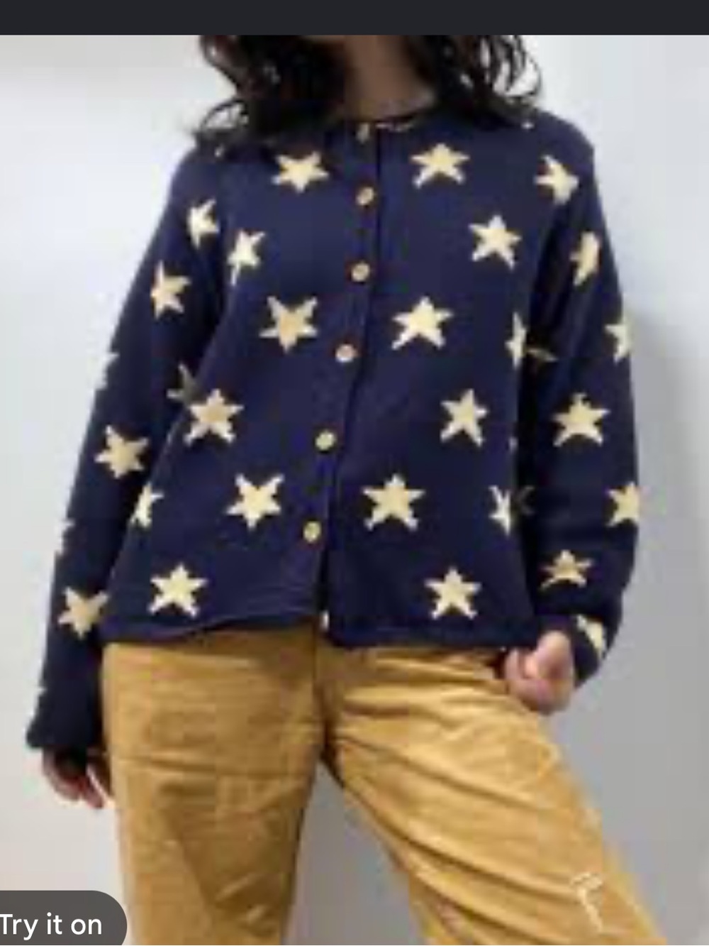 Vintage Talbots Navy Cardigan with Cream Star Print large